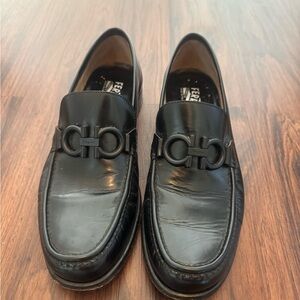Salvatore Ferragamo Black Leather Slip-On Loafers